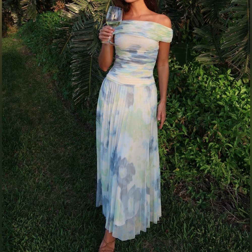 Abercrombie Giselle Drop-Waist Mesh Maxi Dress